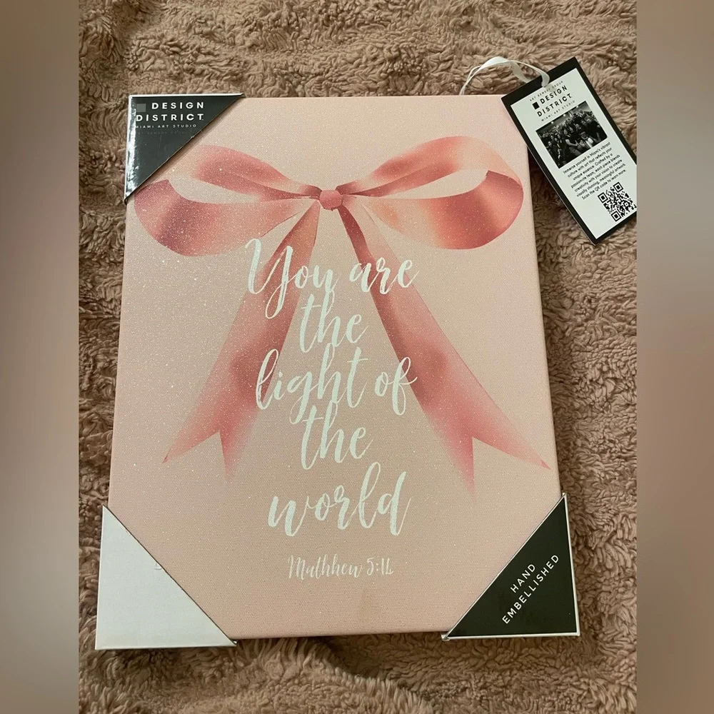 NWT Design District Light of the World Pink Bow Wall Art Canvas